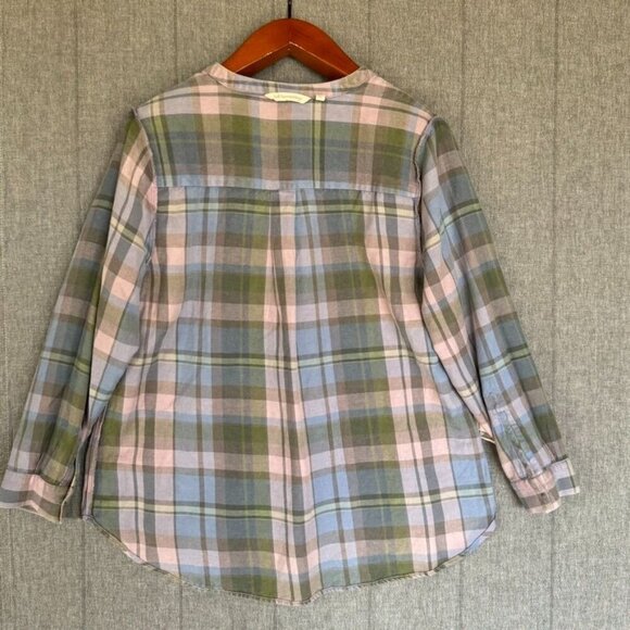 Soft Surroundings Serissa 1005 Cotton Flannel Green Lavender Blue Plaid Blouse - Picture 9 of 13